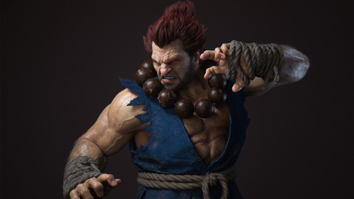 Akuma from Street Fighter, a 3D render