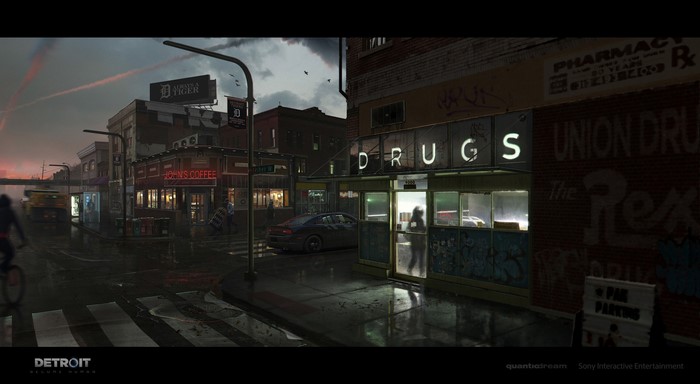Detroit: Become Human concept art of a street scene