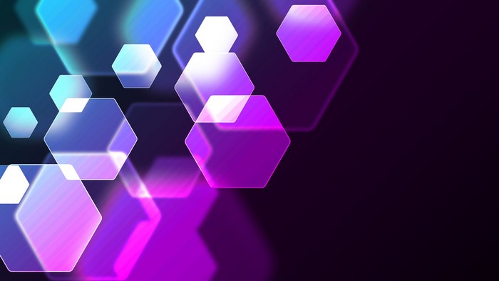 Abstract purple and blue hexagons with glowing edges
