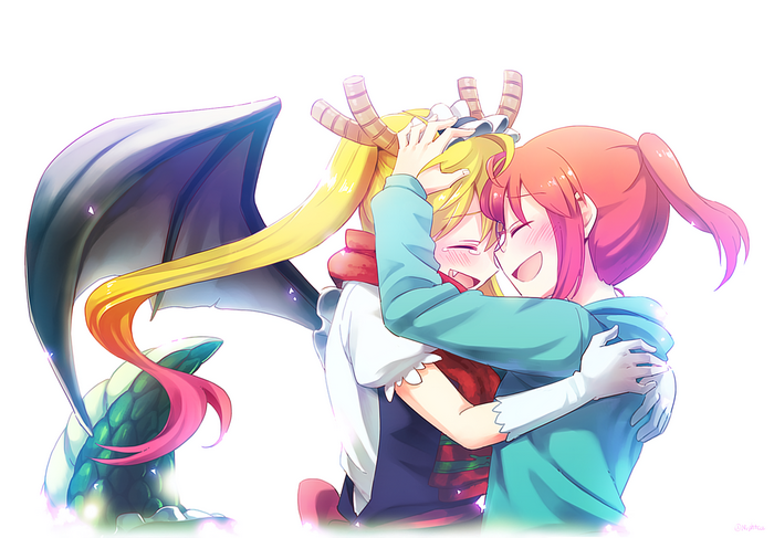 Tohru and Kobayashi from Miss Kobayashi's Dragon Maid hugging