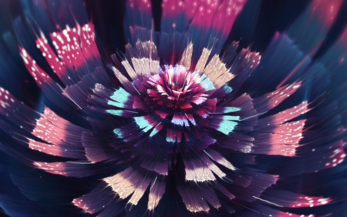 Abstract fractal flower with pink, blue, and purple petals