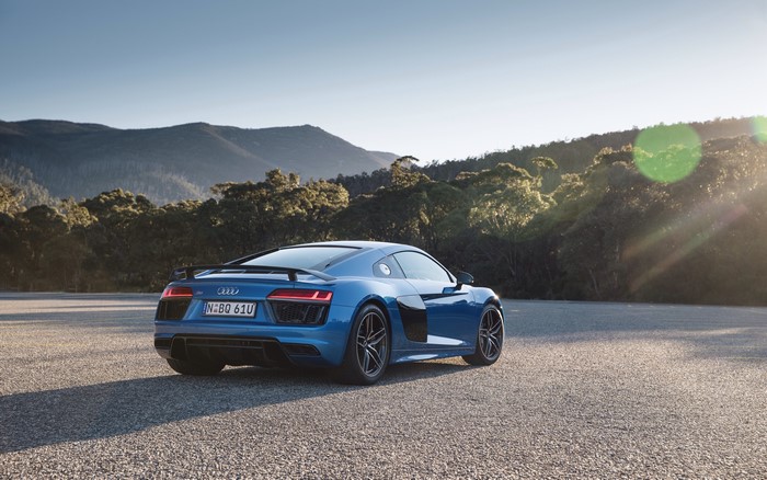Blue Audi R8 Type 4S on a road