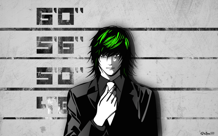 Anime character with green hair in a suit