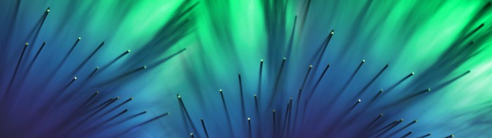 Optic Fiber strands with green and blue light