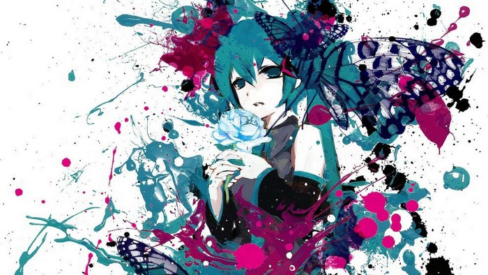 Hatsune Miku with Butterflies and Flower