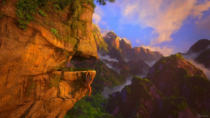 Nathan Drake from Uncharted 4: A Thief's End on a cliff