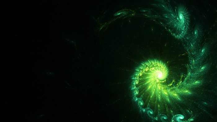 Green fractal spiral on black background