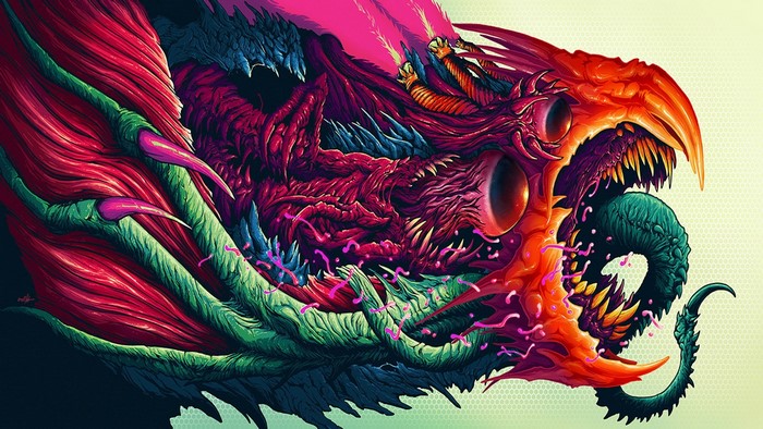 Trippy psychedelic creature with sharp teeth and eyes
