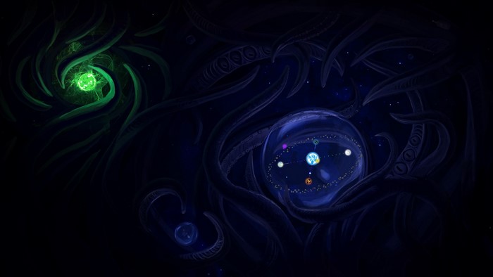 Space scene with planets and tentacles