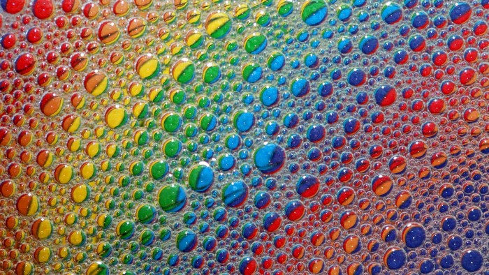 Colorful rainbow bubbles close-up
