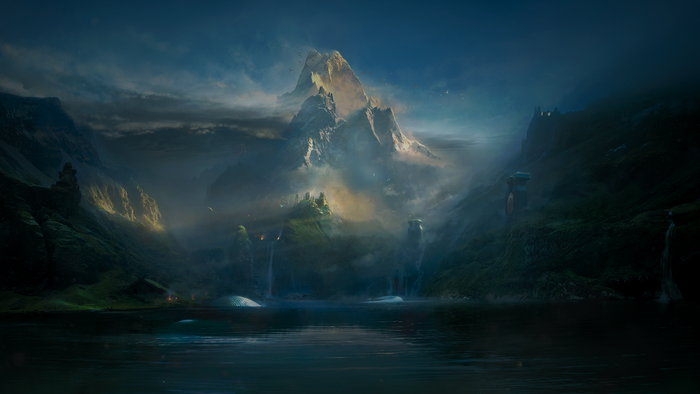 God of War (2018) landscape with mountains and lake
