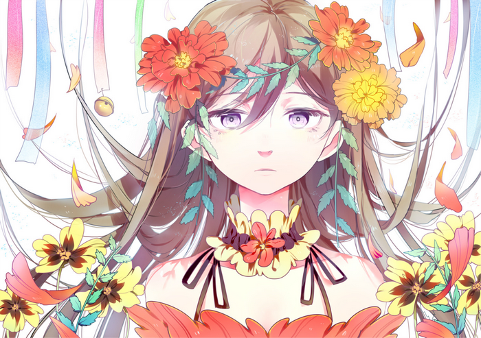 Anime girl with flowers in her hair