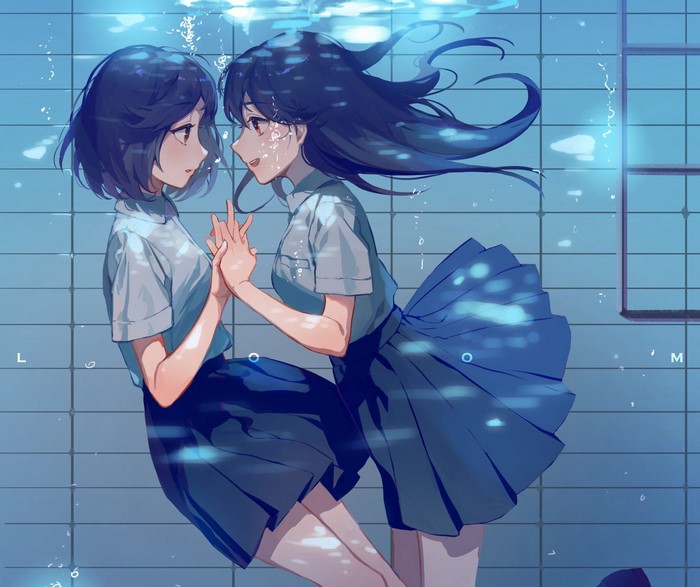 Underwater Moment Between Anime Schoolgirls
