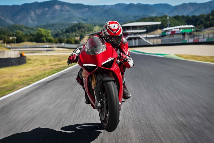 Red Ducati motorcycle on a race track