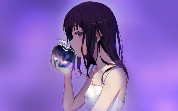 Girl holding a galaxy apple