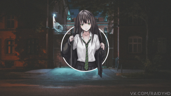 Anime girl in school uniform at night