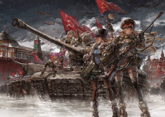 Soviet Union KV-2 Tank and Anime Soldiers