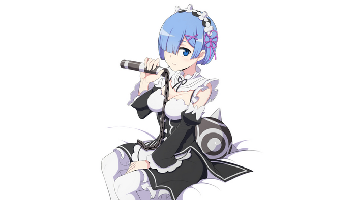 Rem from Re:Zero holding a flail