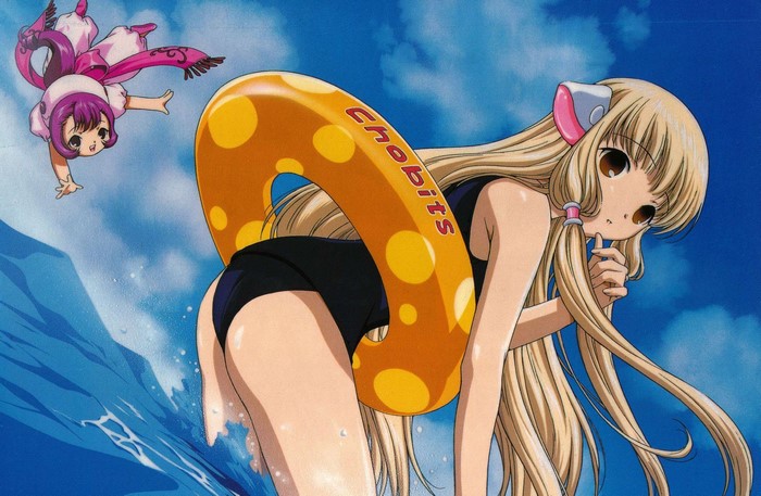 Chii and Sumomo from Chobits on a beach