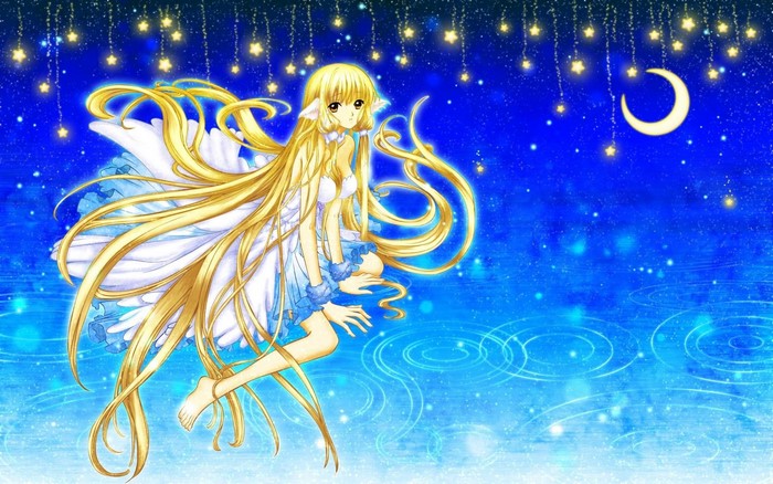 Chii from Chobits in a starry night sky
