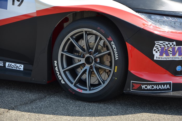 Racing car wheel with Yokohama tires