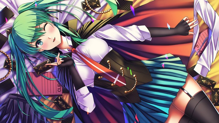 Hatsune Miku from Vocaloid lying down