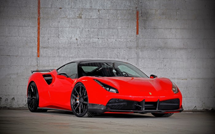 Red Ferrari 488 Pista with black accents