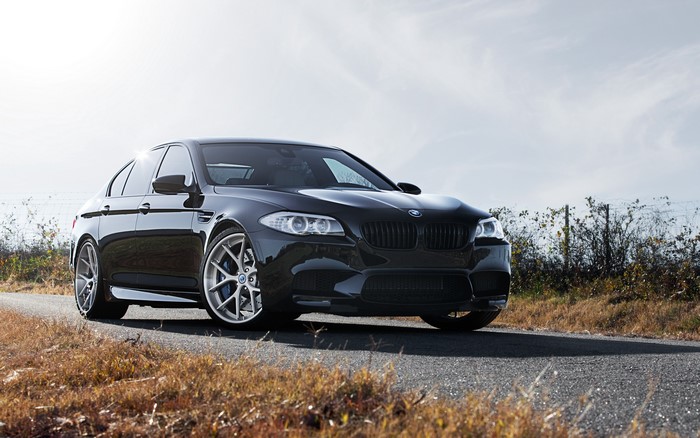 4K Black BMW F10 M5 Front Angle View