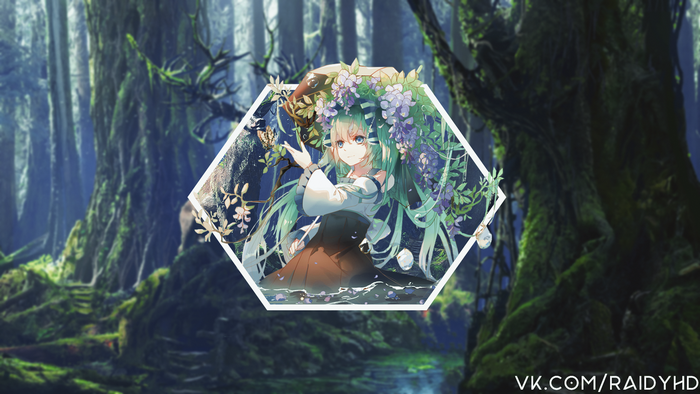 Anime girl with flowers in a forest