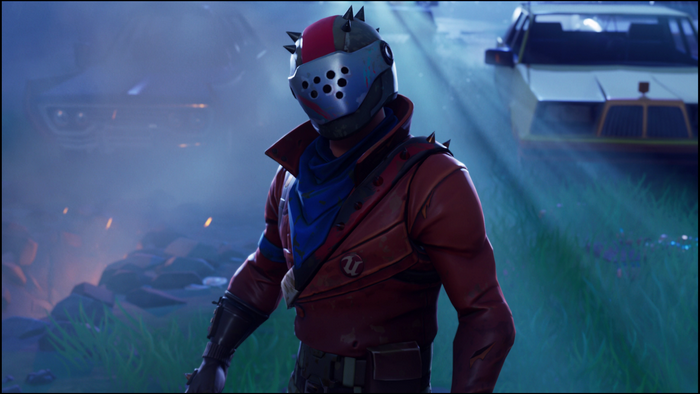 Fortnite character with Unreal Engine logo