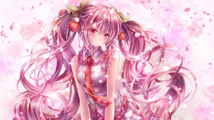 Pink-haired anime girl with cherry blossoms