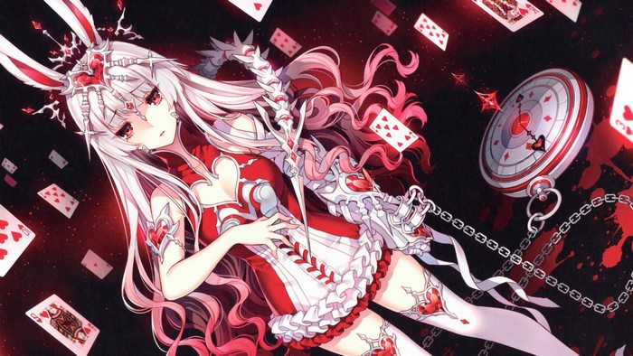 Anime girl with bunny ears and red dress