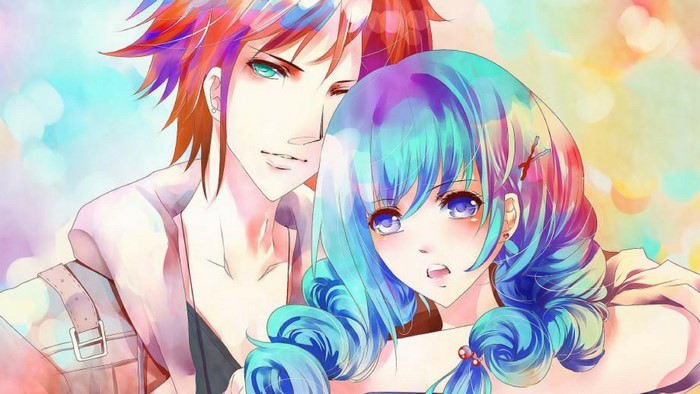 Anime couple with colorful hair