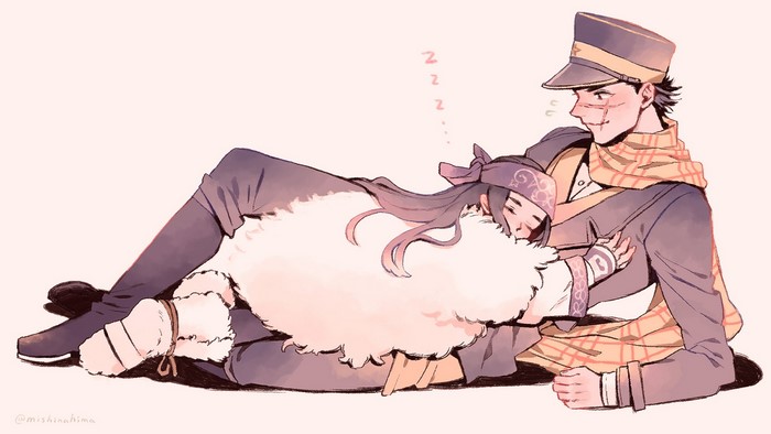 Asirpa and Sugimoto Saichi from Golden Kamuy sleeping