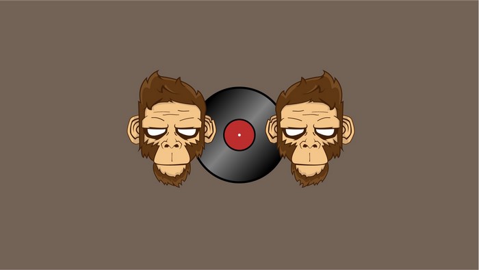 Two monkeys and a vinyl record