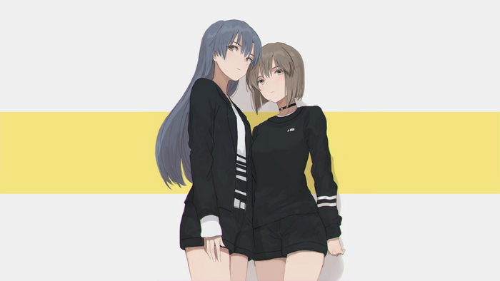 Two anime girls standing together