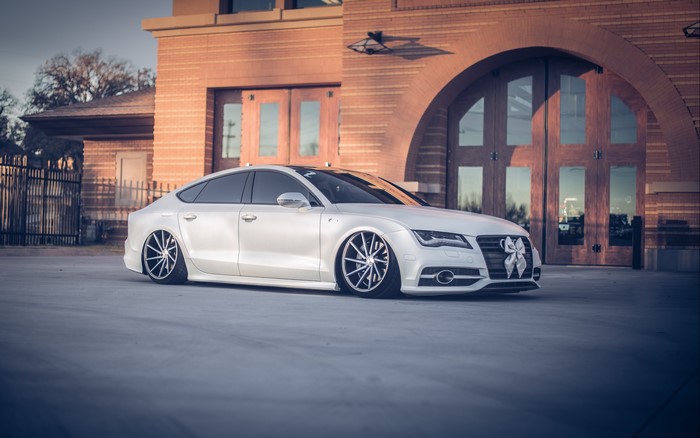 White Audi A7 stanced with custom wheels