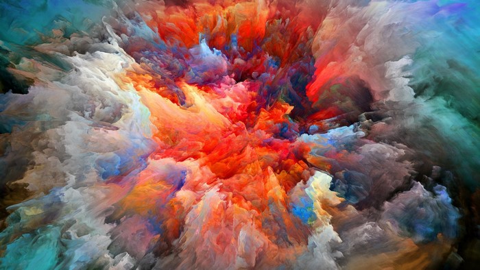 Explosion of colorful abstract paint clouds