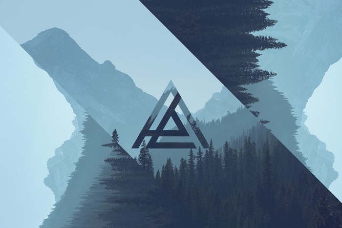 Split landscape with triangle graphic