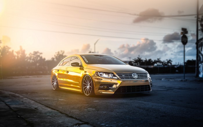 4K Gold Volkswagen CC Stanced Car