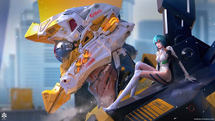 Rei Ayanami from Neon Genesis Evangelion with Mech