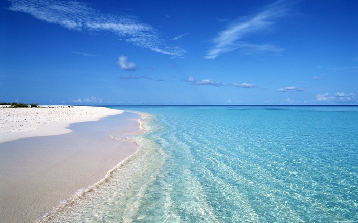 Tropical beach with clear turquoise water and blue sky
