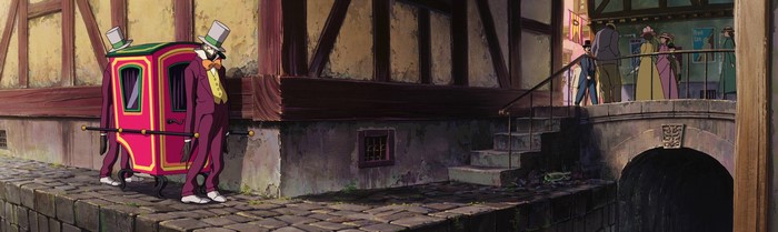 Howl's Moving Castle: Two men carry a carriage