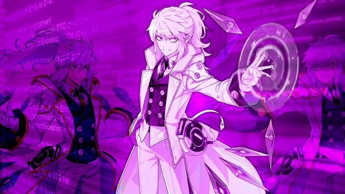 Anime boys from Elsword with purple effects