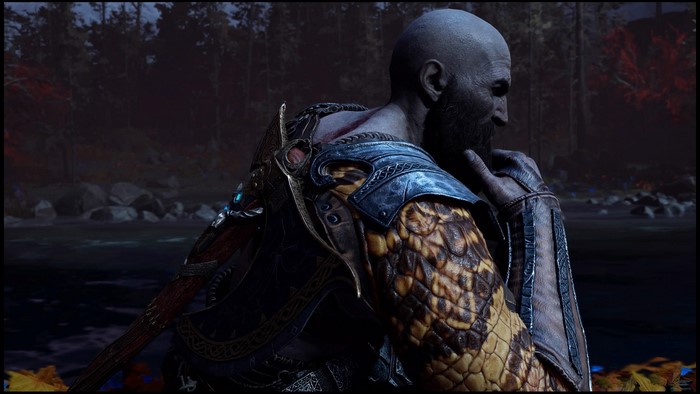 Kratos from God of War in a forest setting