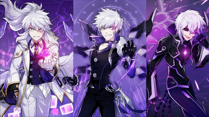 Anime boys from Elsword with purple energy