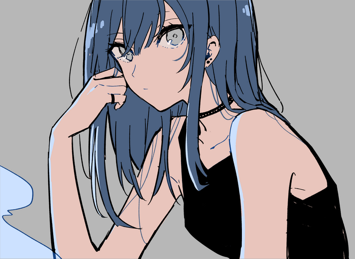 Anime girl with blue hair and black dress