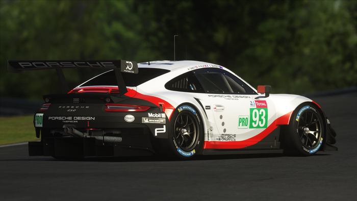 Porsche 911 RSR race car with "93" and "Porsche Design" livery