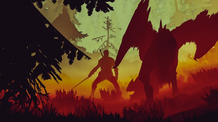 Geralt fighting a dragon in The Witcher 3: Wild Hunt artwork