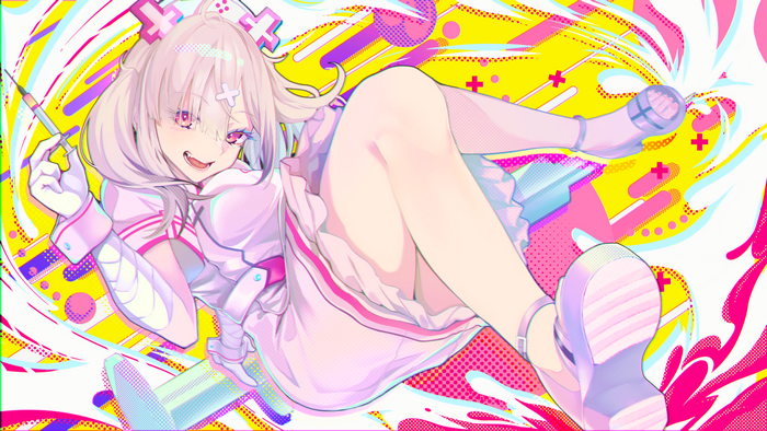 Anime girl with syringe and colorful background